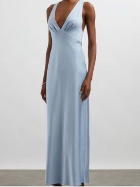 Significant Other Satin Maxi Dress Size 12 Light Blue Cross Strap Slip Dress
